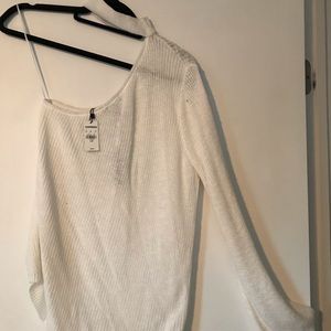 One shoulder, bell sleeve, choker sweater